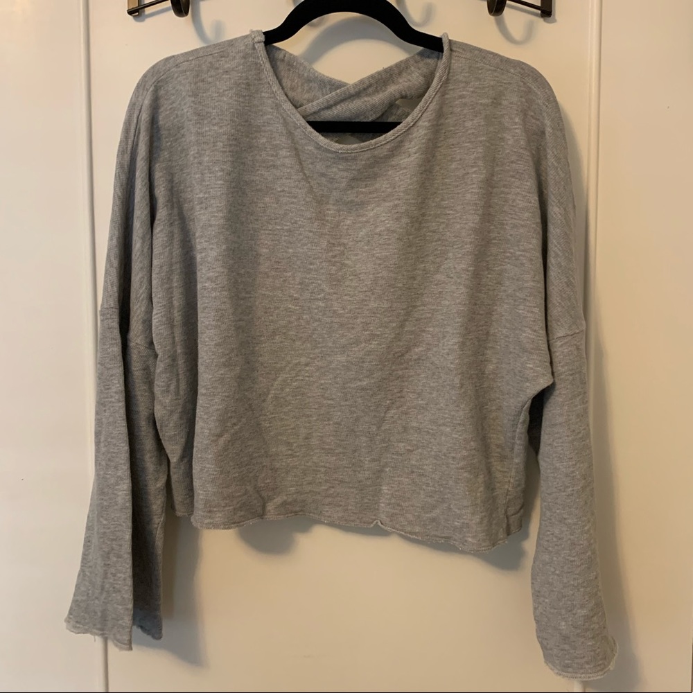 Vaute Couture Grey Cross-Back Crop Sweatshirt Med